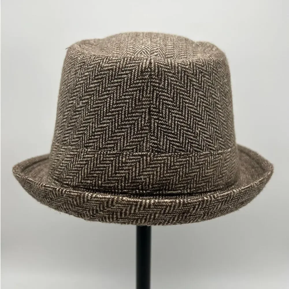 Isaac Shalom Vintage 90s Herringbone Fedora Hat Unisex One Size 23